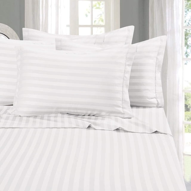1800 Thread Count Egyptian Quality Luxurious Wrinkle Resistant 6 Piece DAMASK Stripe Bed Sheet Set, King White