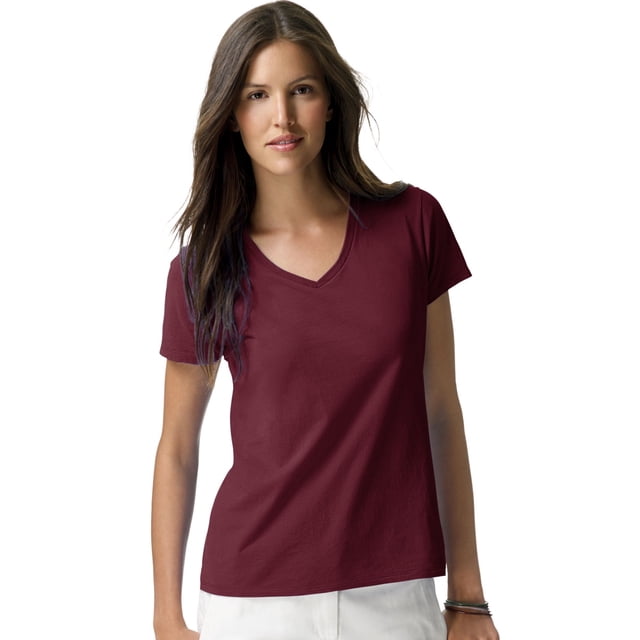 Hanes Womens Nano-T V-Neck T-Shirt, XS, Maroon