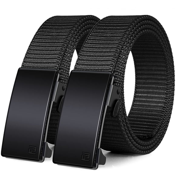 WONDAY Nylon Ratchet Belt 2 Pack Web Belts for Men Nylon Belt Automatic Slide Buckle (Black+Black M - Fit waist 36""-42"")