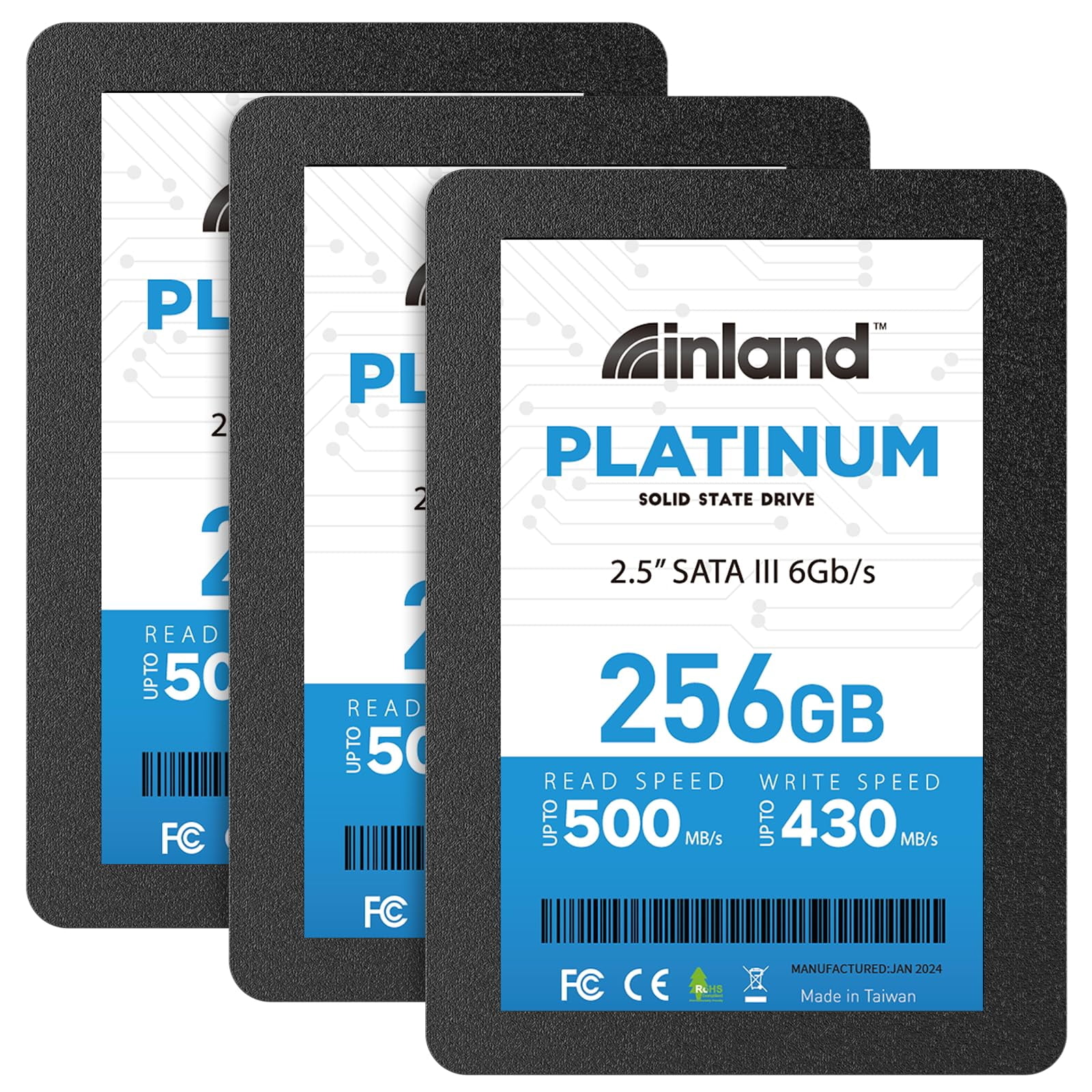 INLAND Platinum 3 Pack 256GB SSD SATA III 6Gb/s 2.5"" 7mm TLC 3D NAND Internal Solid State Drive (256GB x 3)
