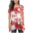 thumbnail image 1 of Hauts d'Été pour Femmes 2023 Coupe Ample Col Rond Manches Courtes T-Shirts T-Shirts Graphiques Étoiles et Rayures Blouses Décontractées et Confortables, 1 of 5
