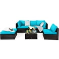 thumbnail image 1 of Costway 6PCS Outdoor Patio Rattan Furniture Set Cushioned Sectional Sofa Turquoise, 1 of 10