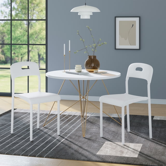 Modern Stackable Dining Chairs, Waterproof Plastic Seat with Ergonomic Back, Metal Legs, Easy Assembly, Space-Saving Kitchen Chairs for Dining Room, Indoor Outdoor Use, 45.5x40x76.5cm