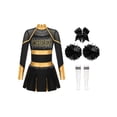 thumbnail image 1 of Hansber Tenues de Cheerleading pour Filles Uniforme de Cheerleading Robe Fantaisie avec Pompons Ensemble de Bas Doré&Blanc 14, 1 of 5