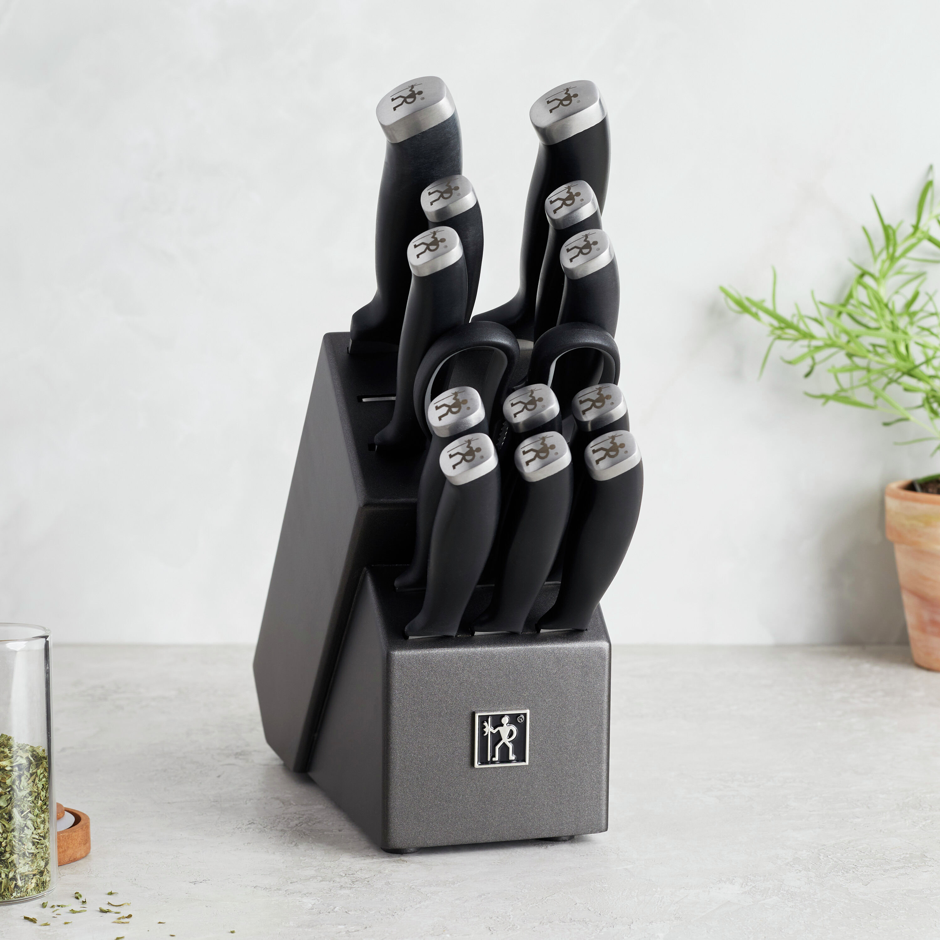 HENCKELS Silver Cap 14 Piece Knife Block Set, Black