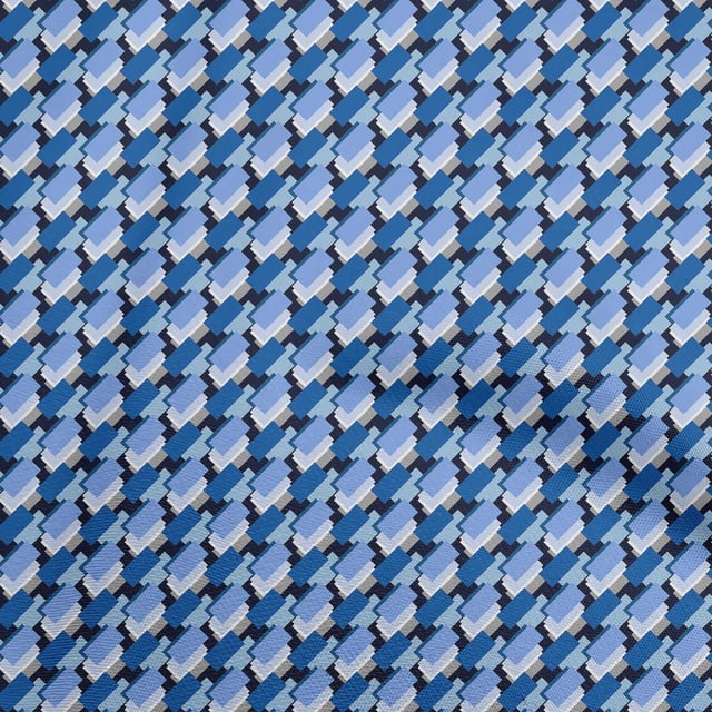 oneOone Georgette Viscose Medium Blue Fabric Geometric Quilting Supplies Print Sewing Fabric By The Yard 42 Inch Wide