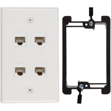Buyer's Point 4 Port Cat6 Wall Plate, Female-Female White with Single Gang Low Voltage Mounting Bracket Device (4 Port)