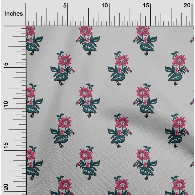 oneOone Georgette Viscose Fabric Leaves & Floral Block Print Fabric BTY 42 Inch Wide