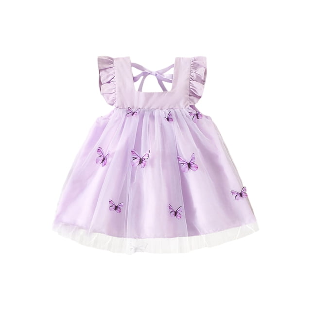 Gupgi Robe d'Été en Tulle Papillon pour Bébés Filles 9 12 18 24 Mois Manches Volantées Col Tutu Robes