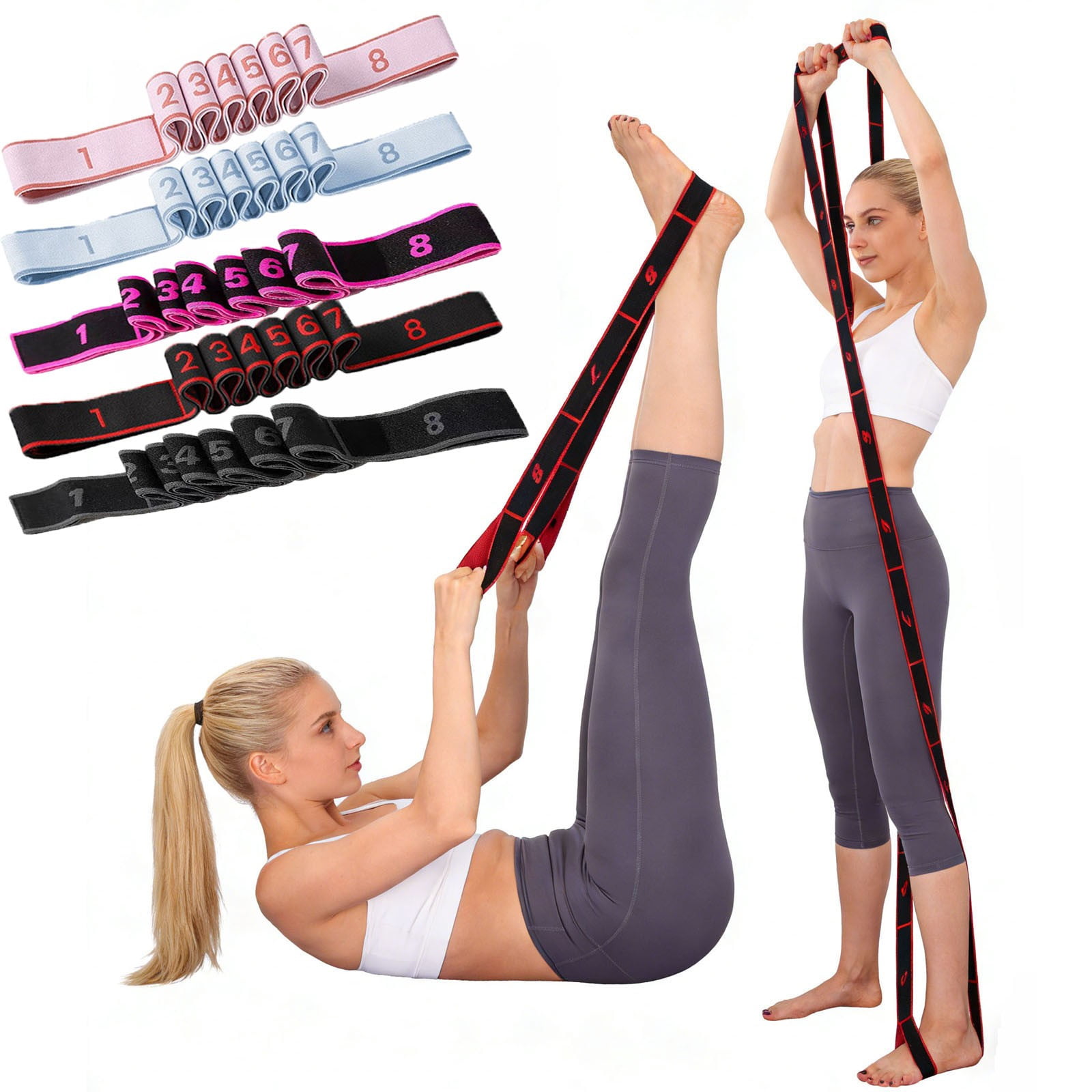 Sentmoon Resistance Bands Stretch Bands for Exercise 8-segmented Yoga Resistance Yoga Exercise Stretching Elastic