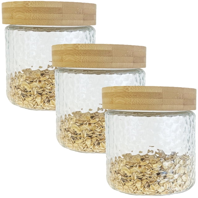 JS Gourmet - Set of 3 Embossed Glass Containers with Airtight Lid, 900ml Capacity