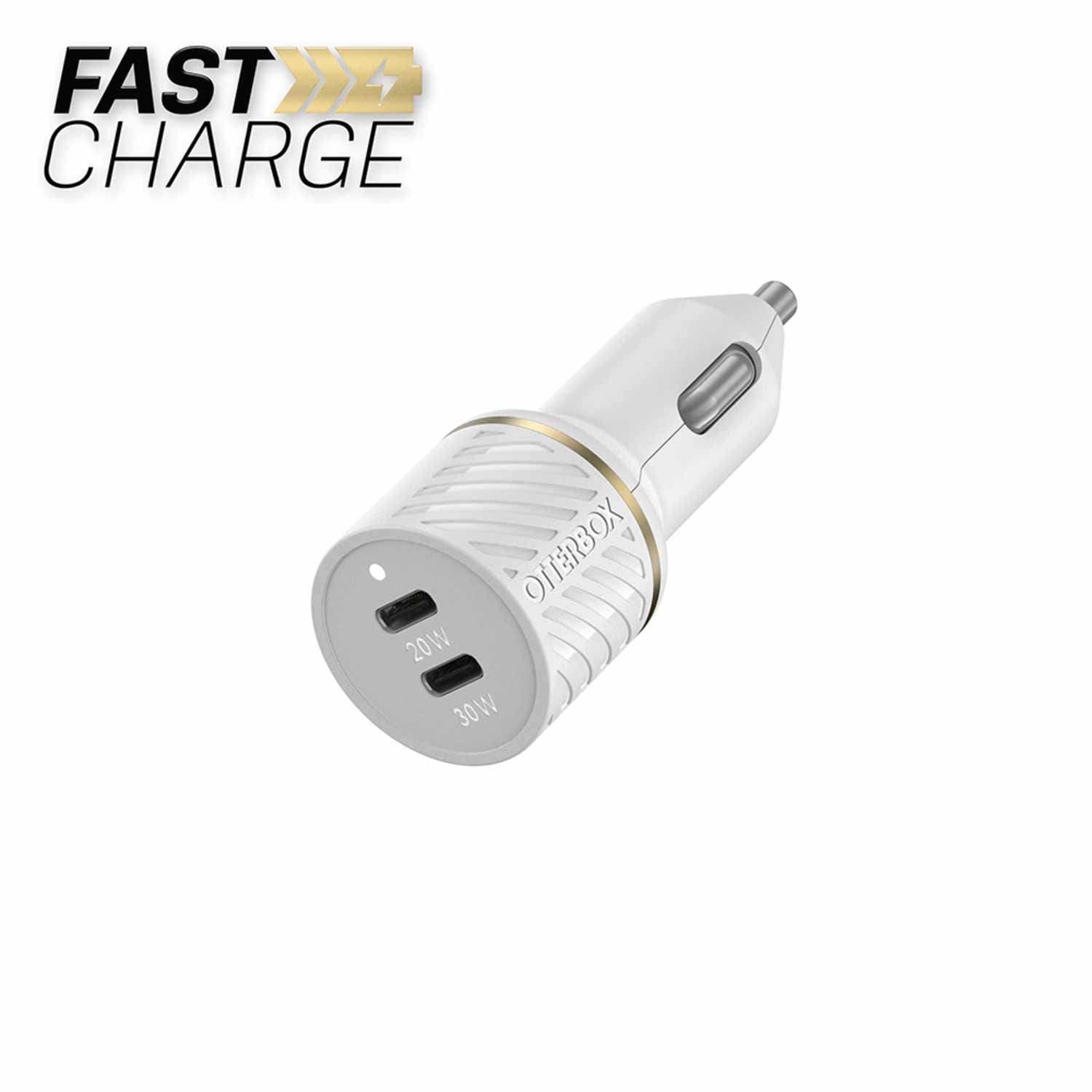 OtterBox Dual USB Premium Fast Charge Car Charger Power Delivery 30W + Power Delivery 20W White Car Chargers