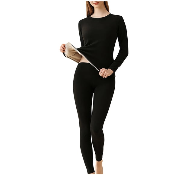 Moxiu Women's Fleece Lined Cotton Thermal Set - Soft Warm Long Johns Base Layer Black,XXXL