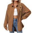 thumbnail image 2 of RXIRUCGD Women's Fashion Solid Color Long Sleeve Lapel Tops, Brown, Size: L, 2 of 9