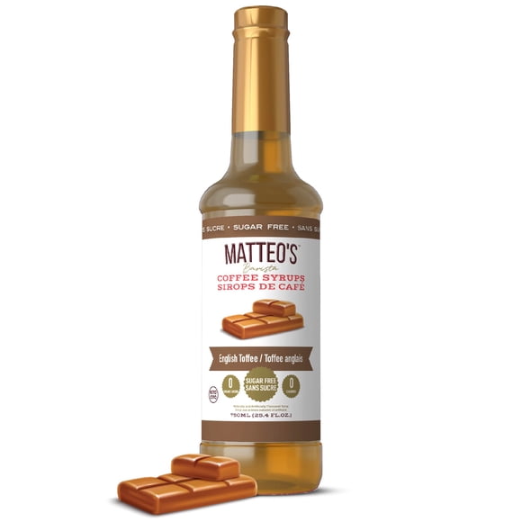 Matteo's Sirop Aromatisant Sans Sucre pour Café, Caramel Anglais, Délicieux Sirop de Café, 0 Calories, 0 Sucre, Compatible Keto (750mL, Bouteille Unique)