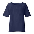 thumbnail image 4 of Olyvenn Chemises en Lin pour Femmes 2025 Basiques Grande Taille Manches 3/4 Hauts Été Décontractés Col Rond Chandail Blouse Tunique T-Shirt Bleu Marine P, 4 of 4