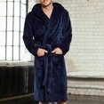 thumbnail image 2 of WZXFASHION Men's Winter Lengthened Coralline Plush Shawl Bathrobe Long Sleeved Robe Coat Intimates Blue XXXXXL, 2 of 4