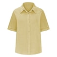 thumbnail image 4 of Posijego Chemises en Coton et Lin pour Femmes, Chemise Habillée à Boutons, Col à Revers, Manches Courtes, Tenue de Bureau Décontractée, Hauts de Travail, Blouses, 4 of 7