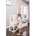 thumbnail image 3 of TREASURE KIDS Wooden Learning Tower for Toddlers 2 in 1 - Montessori Height Adjustable Standing Platform Children Standing Tower- Whiteboard – Kitchen Helper Step Stool Safety Net- White Color, 3 of 6