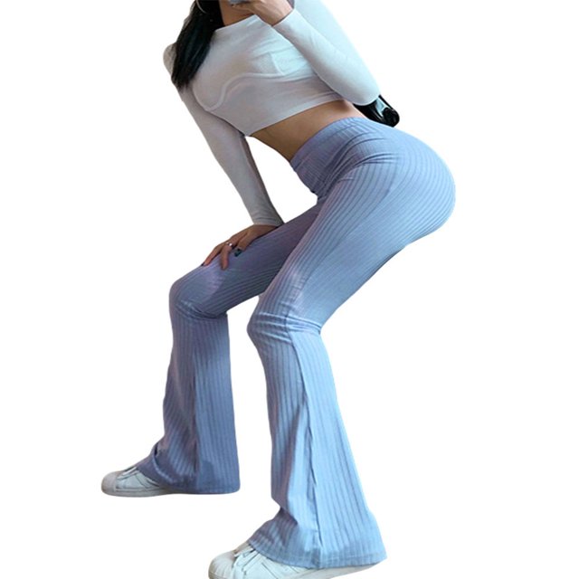 Pantalon Évasé Taille Haute Côtelé Uni pour Femmes Y2K Mode Urbaine