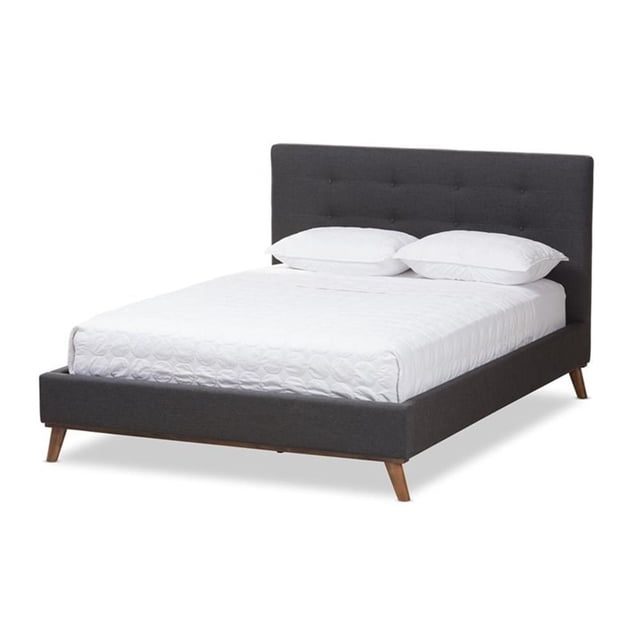Baxton Studio Valencia Lit Plateforme Grand Rembourré en Gris Foncé