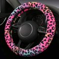 thumbnail image 3 of Housse de Volant Moelleuse pour Femmes, Décor de Volant Girly, Peluche, Imprimé Léopard, Absorbant la Sueur, Universel 15 Pouces, Rouge (Fully-Leo), 3 of 5