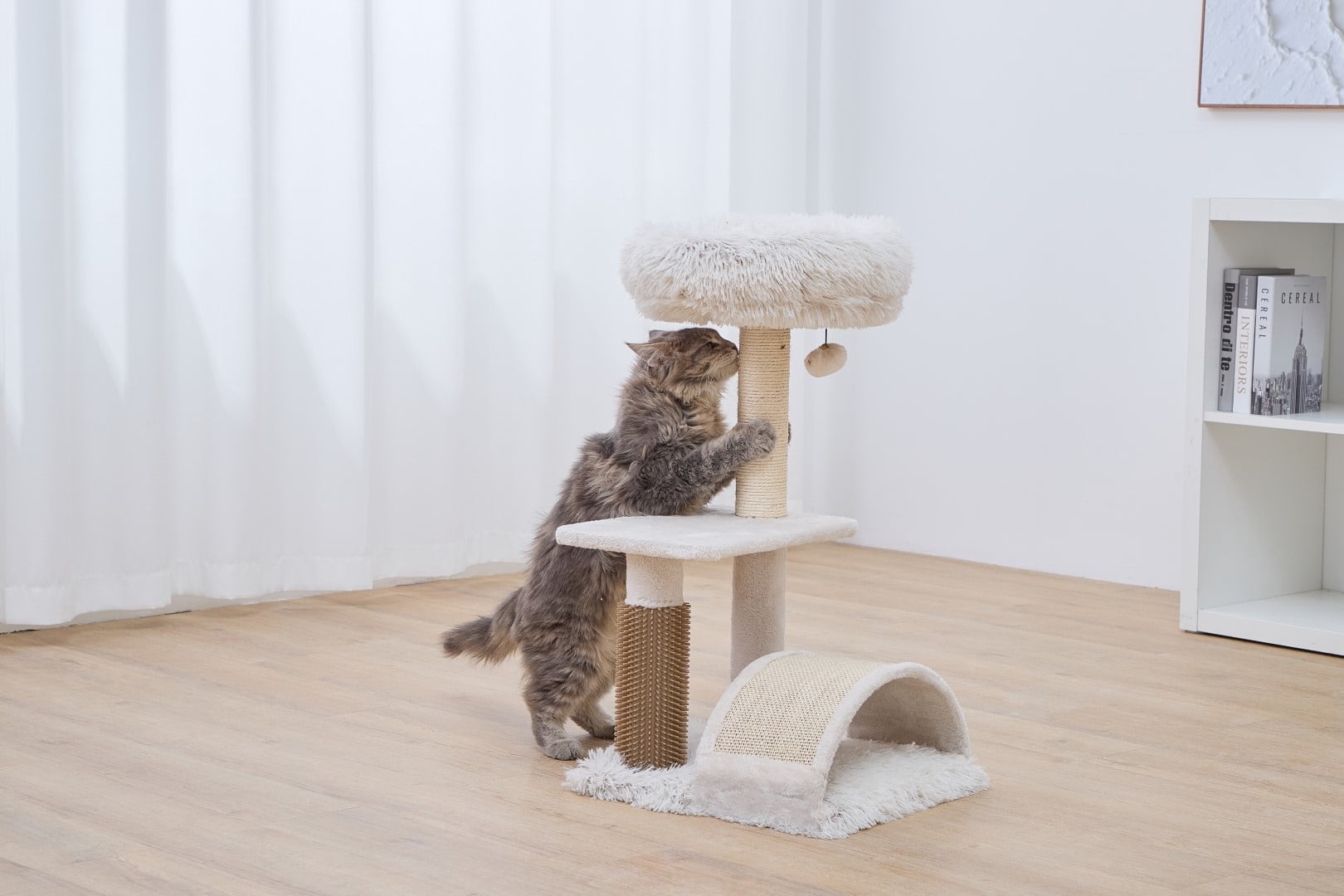Vibrant Life – Arbre à Chat 3 Niveaux, 27,8" de Hauteur, avec Griffoirs en Sisal, Brosse Intégrale, Crème – Mobilier pour Chats