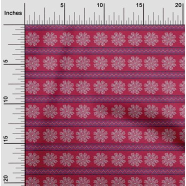 oneOone Silk Tabby Fabric Floral & Chevron Block Print Fabric By Yard 42 Inch Wide