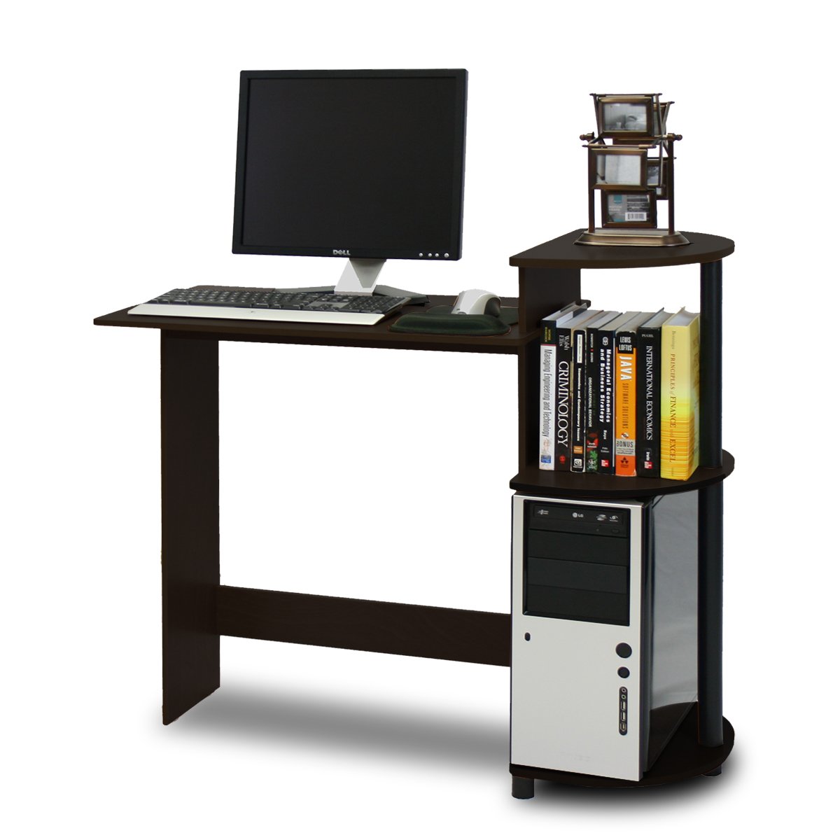 Pemberly Row Wood Compact Computer Desk with Shelves in Espresso/Black