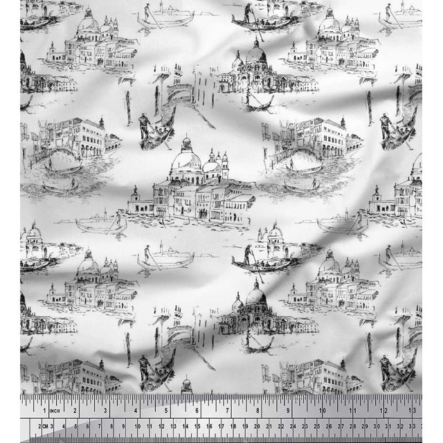 Soimoi Rayon Fabric Yacht & Architecture Structure Architectural Print Sewing Fabric Yard 56 Inch Wide