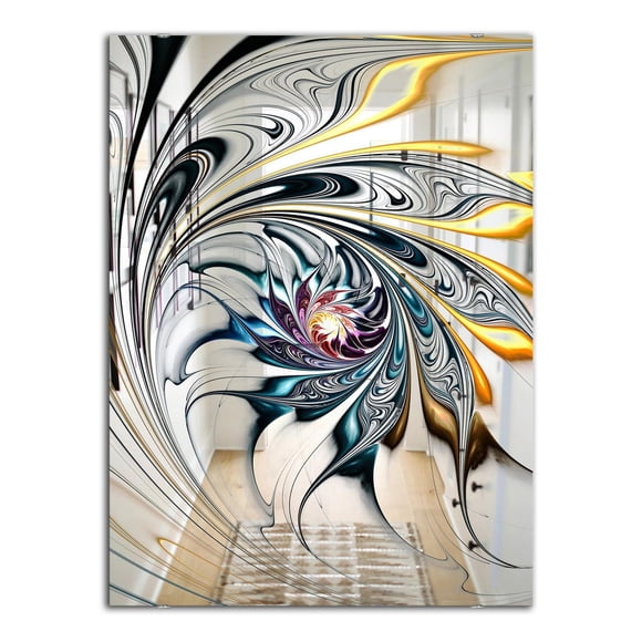 Designart 'White Stained Glass Floral Art' Modern and Mirror - Accent Mirror - 24x36