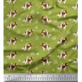 thumbnail image 1 of Soimoi Green Poly Georgette Fabric Bird,Paw & Cocker Spaniel Dog Printed Fabric 1 Yard 42 Inch Wide, 1 of 3