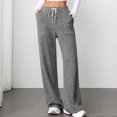thumbnail image 2 of fatyb Womens Casual Ribbed Knit Pants Wide Leg Lounge Pants with Pockets Drawstring Loose Comfy Trousers, 2 of 7