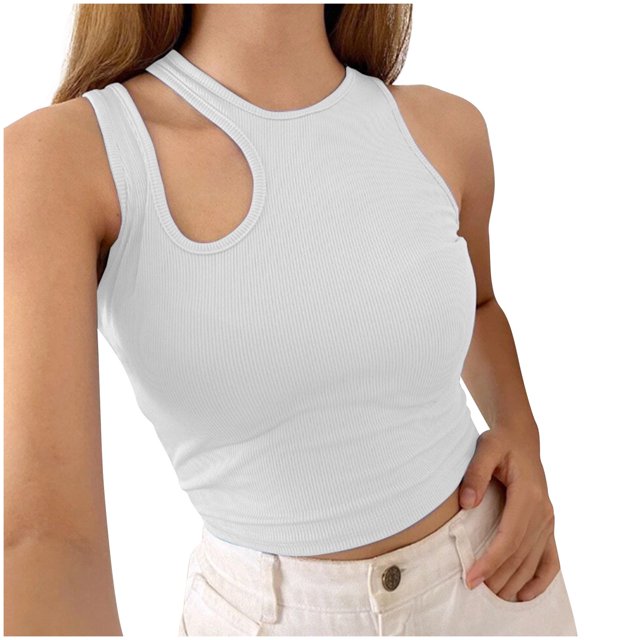 Dealovy Going out Tops for Women Ribbed Knit Tank Tops Slim Fitted Solid Color Summer Basic Undershirts