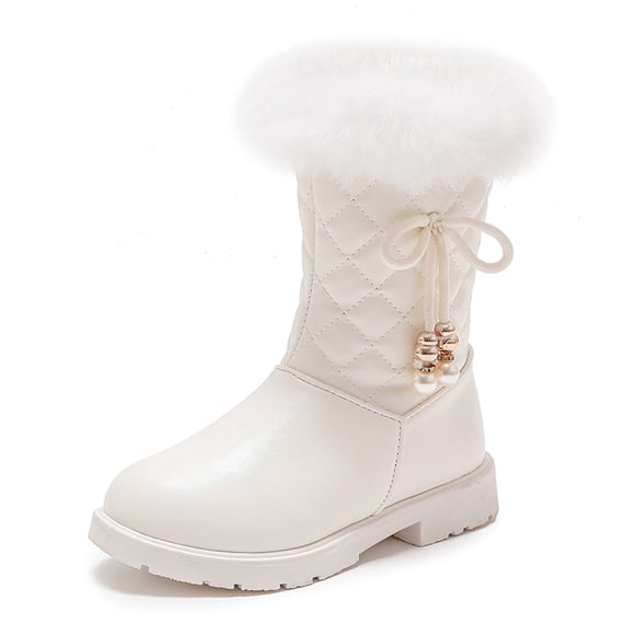 Zecgelong Girls Boots,Girls' Autumn And Winter Snow Boots Platform Soles Non Slip Warm Comfort Solid Color Bow Side Zip Boots
