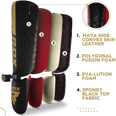 RDX Shin Guards for Kickboxing, Muay Thai, MMA Fighting and Training Pads, Maya Hide Leather KARA Instep Foam Protection, Leg Foot Protector for Martial Arts, Sparring, BJJ and Boxing Gear
