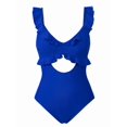 thumbnail image 1 of One Piece Swimsuit for Women Tummy Control Ruffle Bathing Suit V Neck Ruched Slimming Cutout Swimwear Royal Blue L, 1 of 6