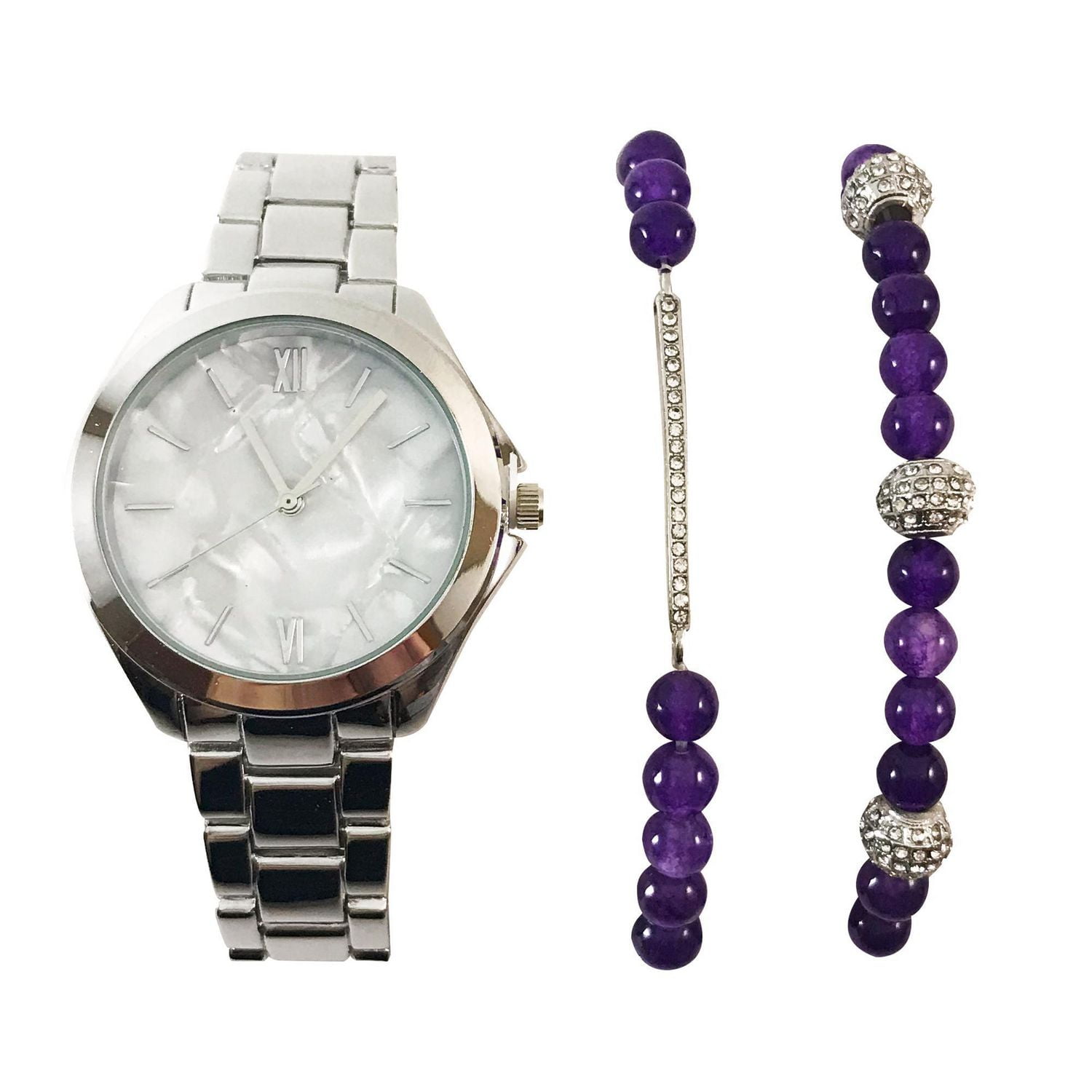 Ladies Silvertone Watch and Bracelet Set