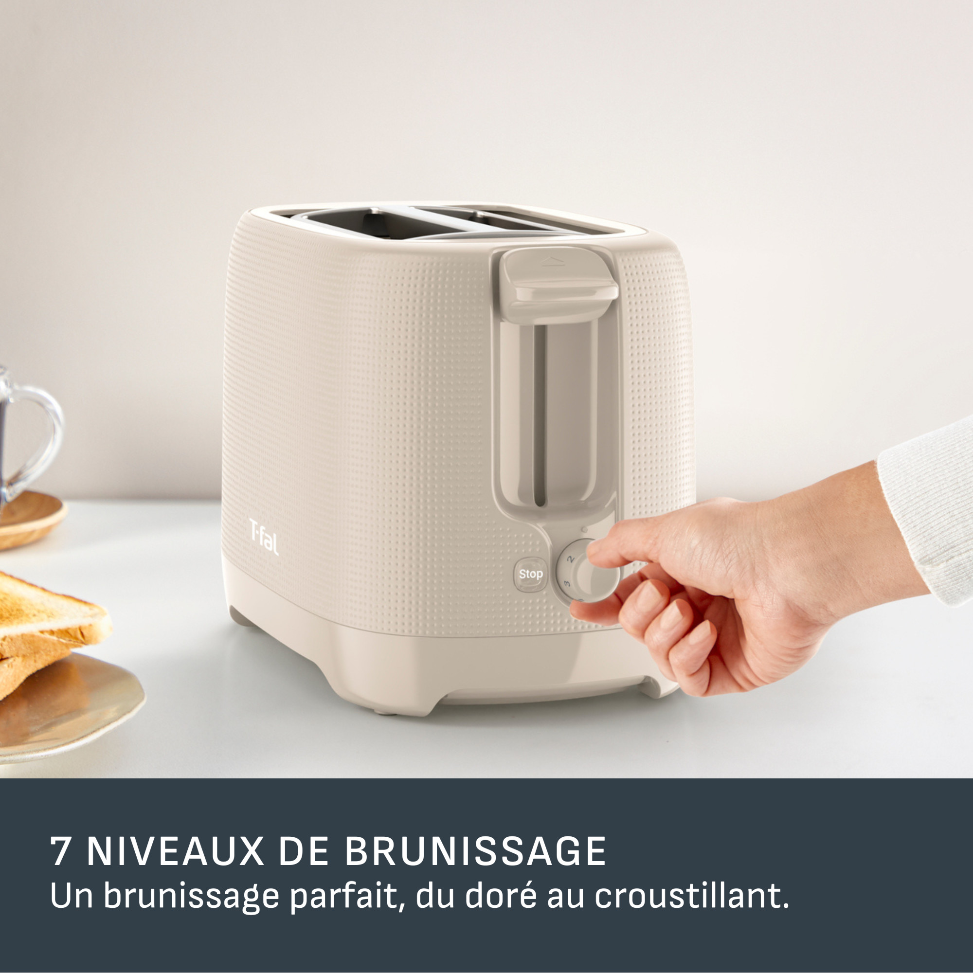 T-fal Morning Range 2 Slice Toaster with removable crumb tray and 7 browning levels