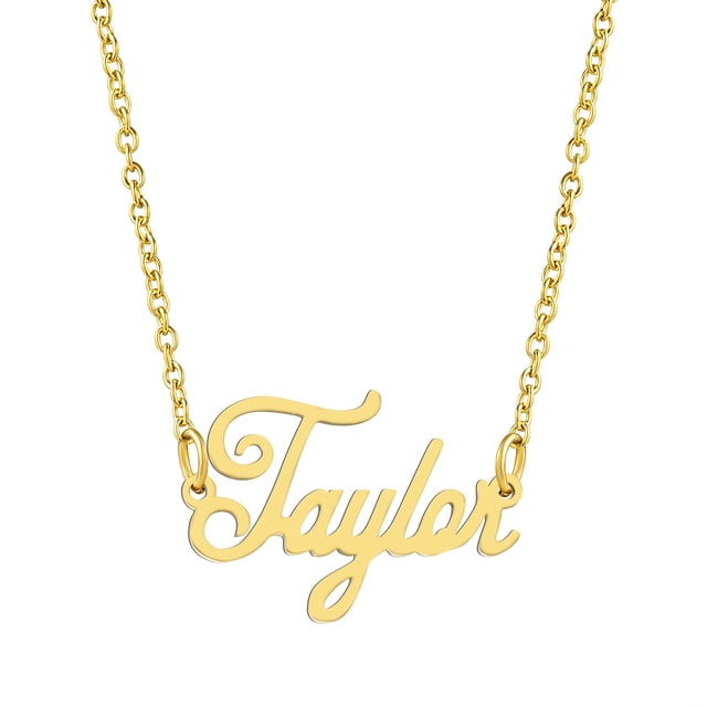 KISPER 18K Gold Plated Stainless Steel Personalized Name Pendant Necklace, Taylor