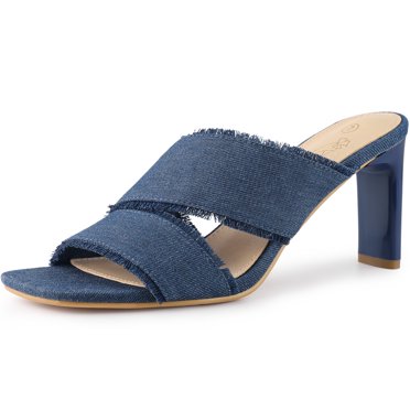 BLISSFUL STEP Mules à Talons à Enfiler Sandales à Talon Bloc pour Femmes Bleu 9