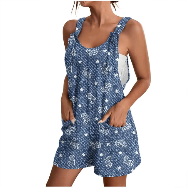 Penkiiy Combinaison Décontractée Sans Manches pour Femme, Polyester, Bleu, TG