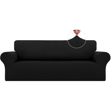Housse de Chaise/canapé Super Extensible - Housse de Canapé/canapé en Spandex Antidérapante et Douce, Protecteur de Meuble Lavable avec Mousse Antidérapante et Bas Élastique pour Animaux de Compagnie, (79”- 94”, Grand, Noir)