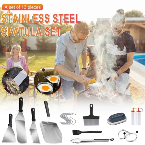Grill Accessories Kitchen Tools Griddle Accessories Kit 13PCS Flat Top Grilling Tools Set Stainless Steel Grill BBQ Spatula Kit Cooking Utensils Set With Carry Bag For Outdoor Barbecue