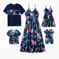 thumbnail image 1 of PatPat Family Matching Floral Panel Tee and Flower Pattern Ruffle Hem Strap Dress Sets, 1 of 4