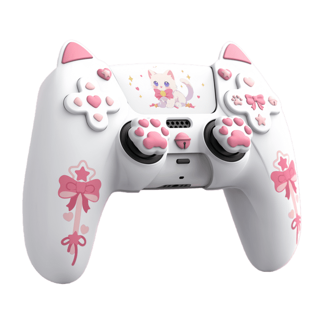Étui en Silicone et Capuchons de Joystick pour Manette DualSense PS5 - Chat Blanc