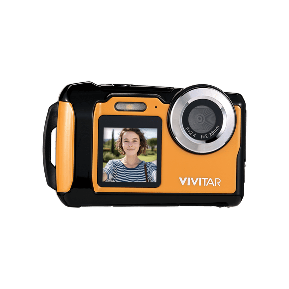 Vivitar 48MP Waterproof Digital Camera with 4K Video, Dual Screens, Front Selfie Screen, Built-In Memory & microSD Card Slot, Yellow