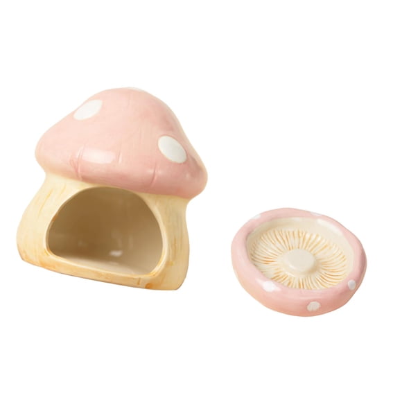 Milaget Ceramic Hamster House Cute with Food Feeding Bowl for Gerbils Chipmunk Mouse Pink