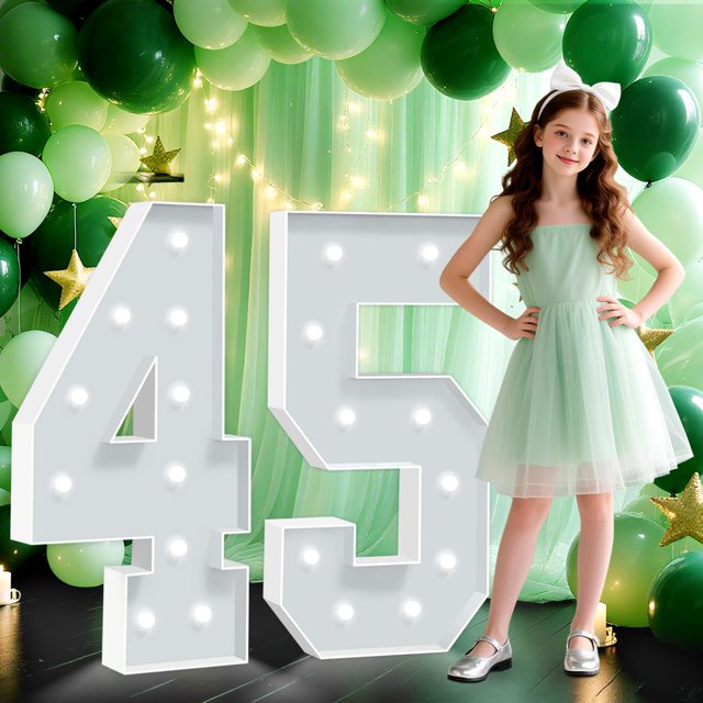 Marquee Numbers 45, 4FT White Light Up Number, Light up Numbers Sign for Women Men 45th Birthday Party Backdrop Wall Decorations, Big Backdrop Foam Cardboard Number for Anniversary Celebration
