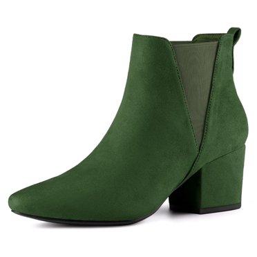 Unique Bargains Bottines Chelsea à Talon Épais à Bout Pointu pour Femme Vert 9